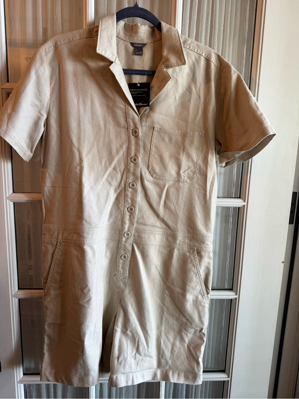 Eddie Bauer Hemplify Utility Romper Ecru Cream Women's Medium